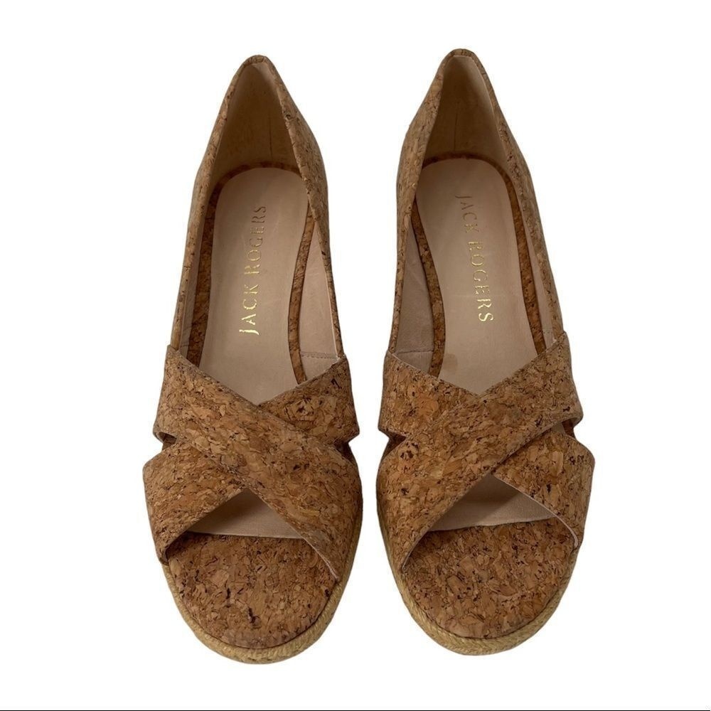 Jack Rogers Tan Palmer Cork Espadrille‎ Wedges NWOT Women’s 7M